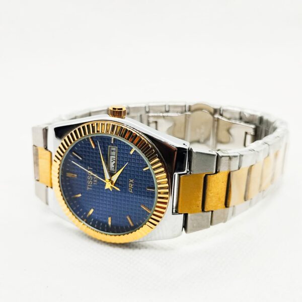 Tissot PRX Silver Gold With Blue Textured Dial Watch - Image 2